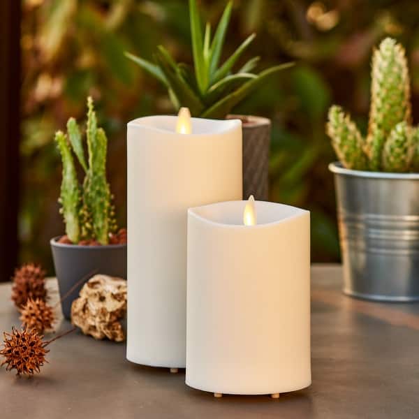 LUMINARA Pearl Ivory OUTDOOR Flameless Candle Pillar Melted Top
